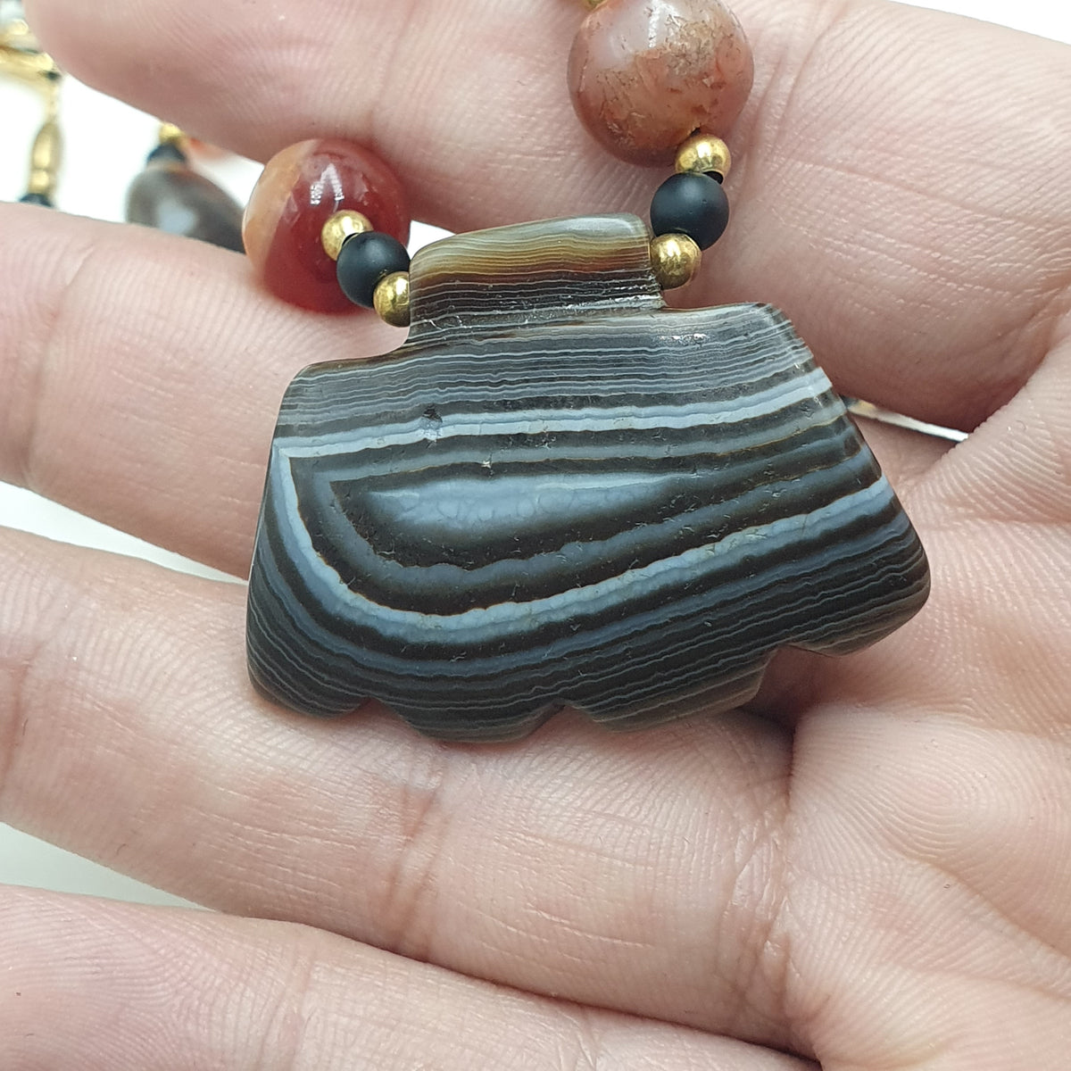 Vintage Suliemani Natural Eyes Agate With Carnelian Agate Beads Necklace