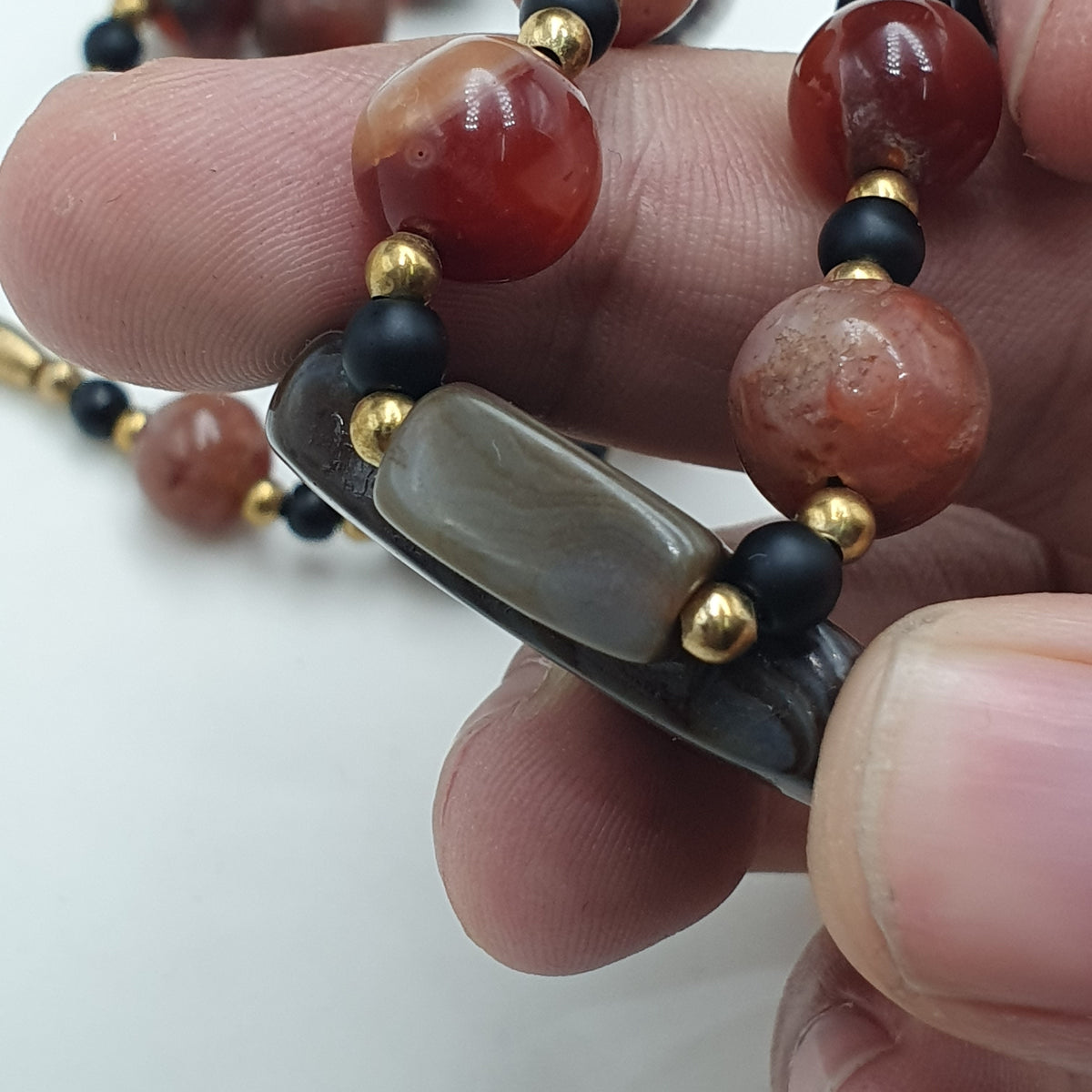 Vintage Suliemani Natural Eyes Agate With Carnelian Agate Beads Necklace