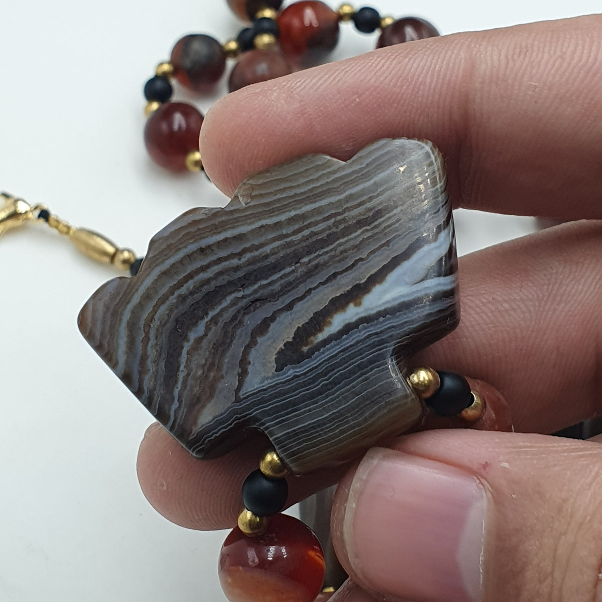 Vintage Suliemani Natural Eyes Agate With Carnelian Agate Beads Necklace