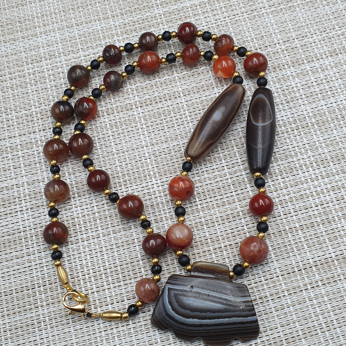Vintage Suliemani Natural Eyes Agate With Carnelian Agate Beads Necklace