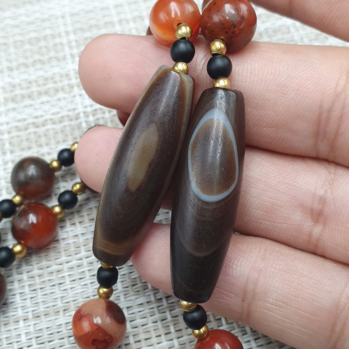 Vintage Suliemani Natural Eyes Agate With Carnelian Agate Beads Necklace