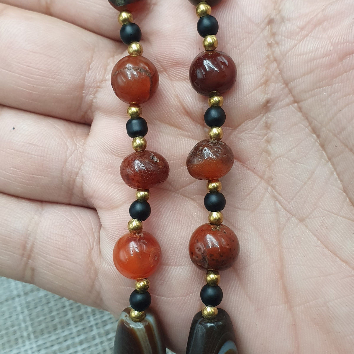 Vintage Suliemani Natural Eyes Agate With Carnelian Agate Beads Necklace
