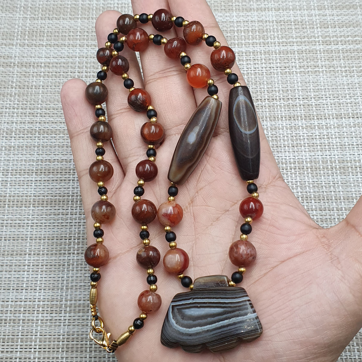 Vintage Suliemani Natural Eyes Agate With Carnelian Agate Beads Necklace