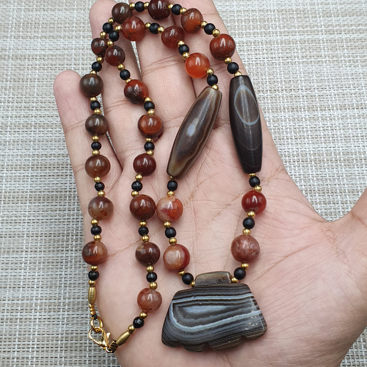 Vintage Suliemani Natural Eyes Agate With Carnelian Agate Beads Necklace