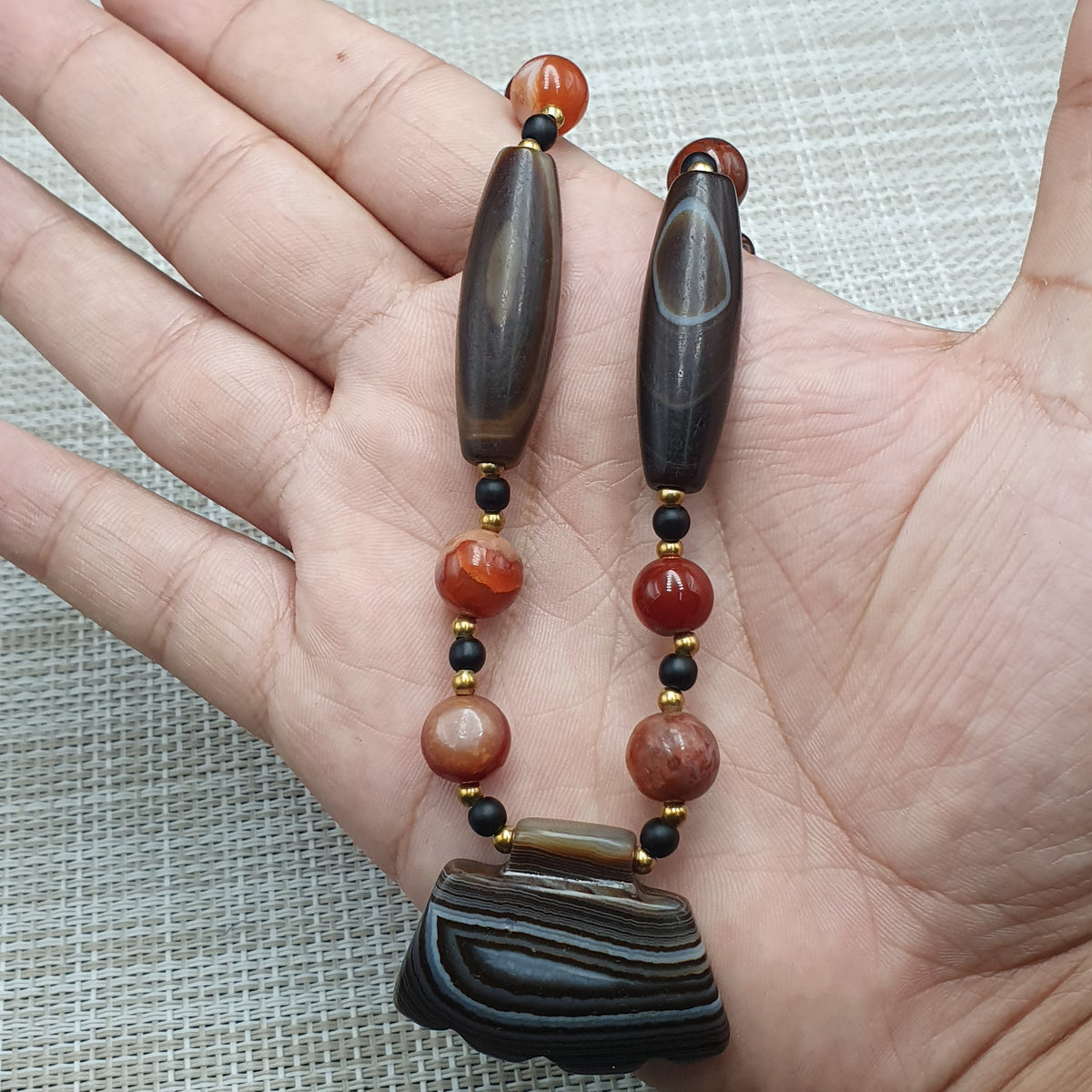 Vintage Suliemani Natural Eyes Agate With Carnelian Agate Beads Necklace