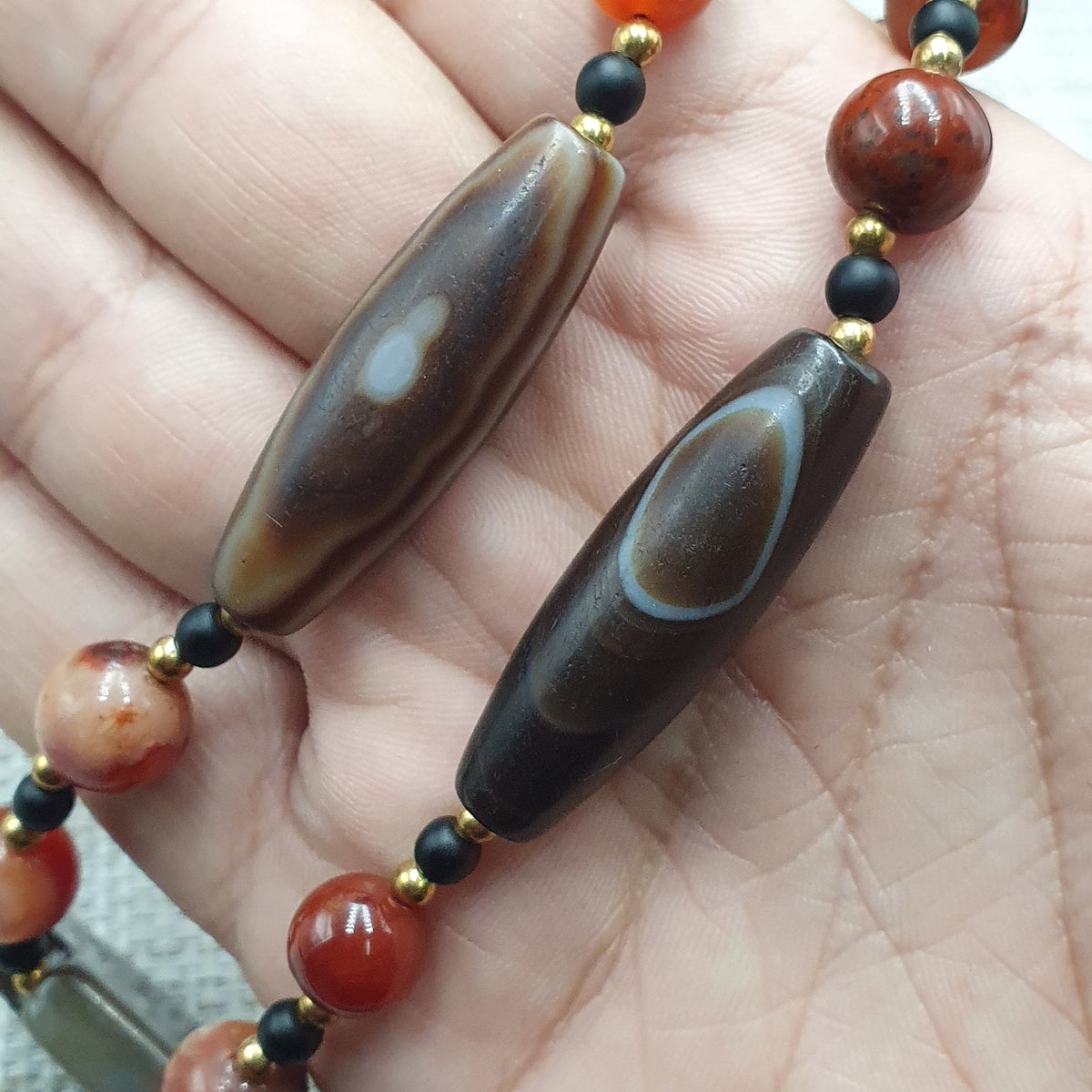 Vintage Suliemani Natural Eyes Agate With Carnelian Agate Beads Necklace