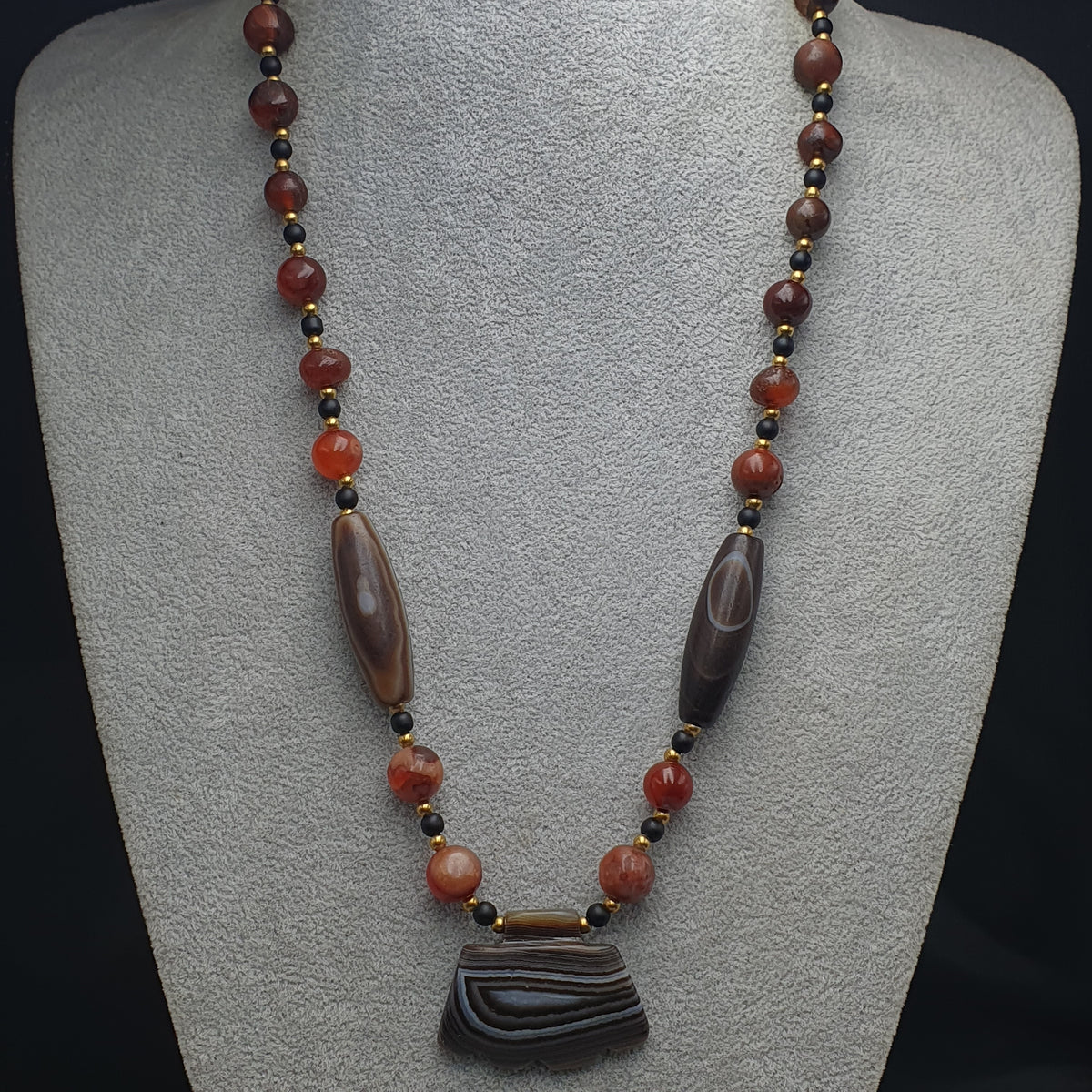 Vintage Suliemani Natural Eyes Agate With Carnelian Agate Beads Necklace