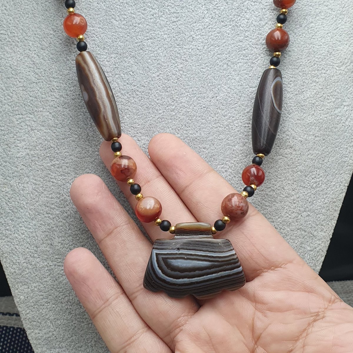 Vintage Suliemani Natural Eyes Agate With Carnelian Agate Beads Necklace