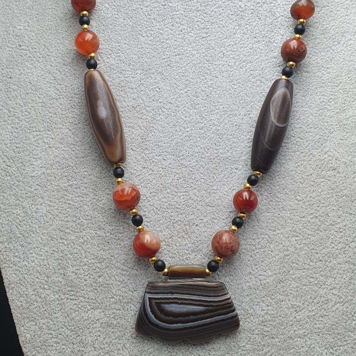 Vintage Suliemani Natural Eyes Agate With Carnelian Agate Beads Necklace