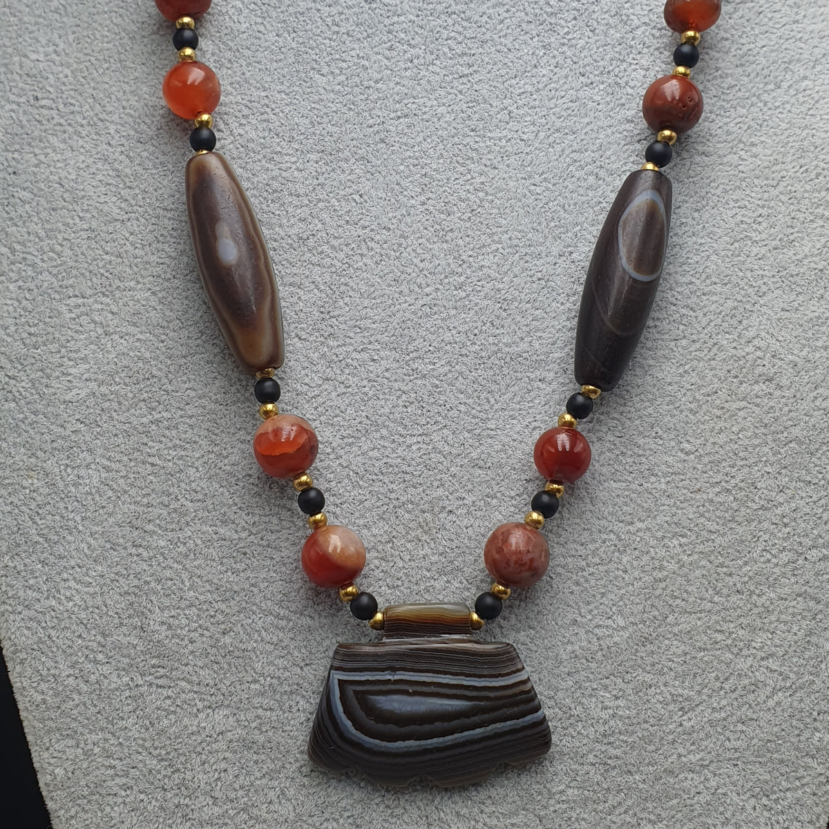 Vintage Suliemani Natural Eyes Agate With Carnelian Agate Beads Necklace