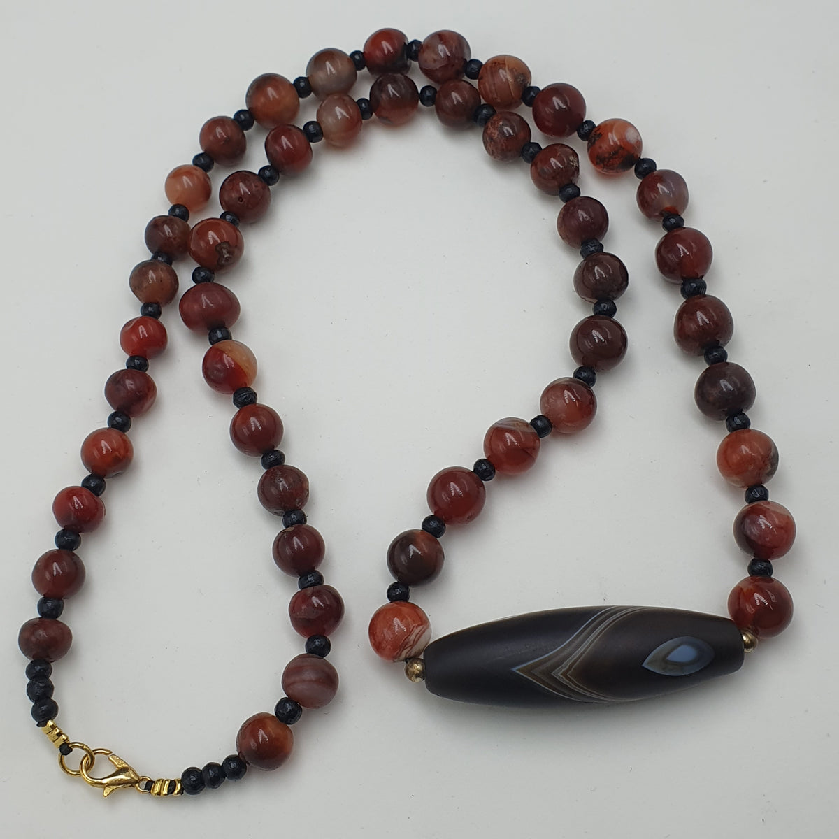 Collier de perles antiques en agate Suliemani naturelle et en agate Cornaline