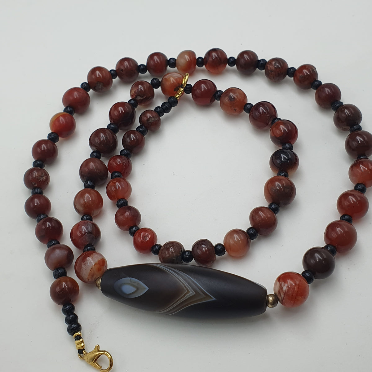Collier de perles antiques en agate Suliemani naturelle et en agate Cornaline