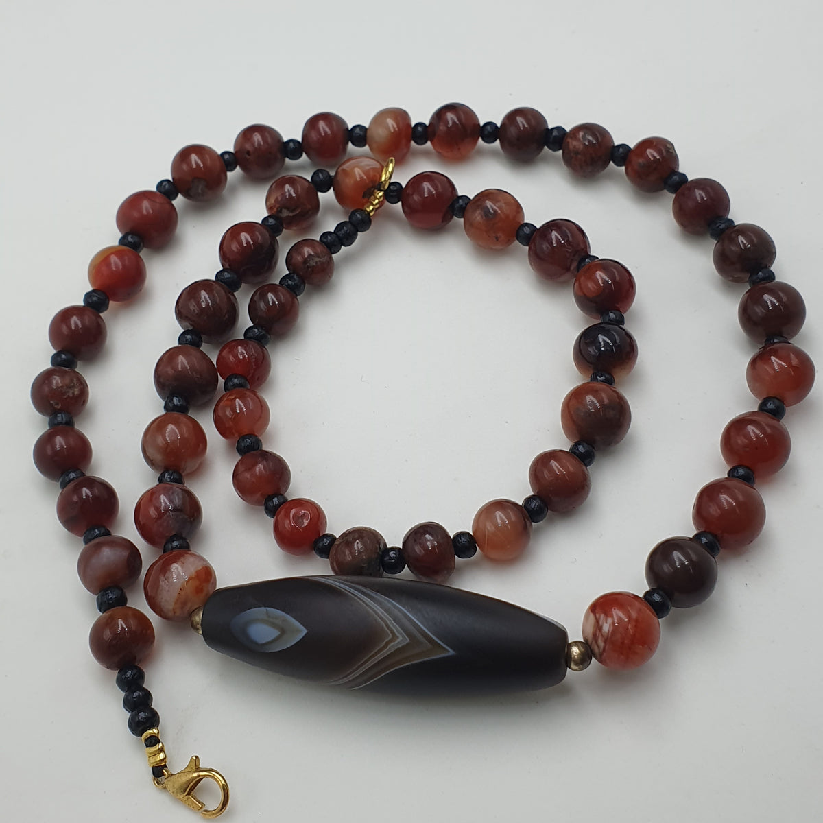Collier de perles antiques en agate Suliemani naturelle et en agate Cornaline
