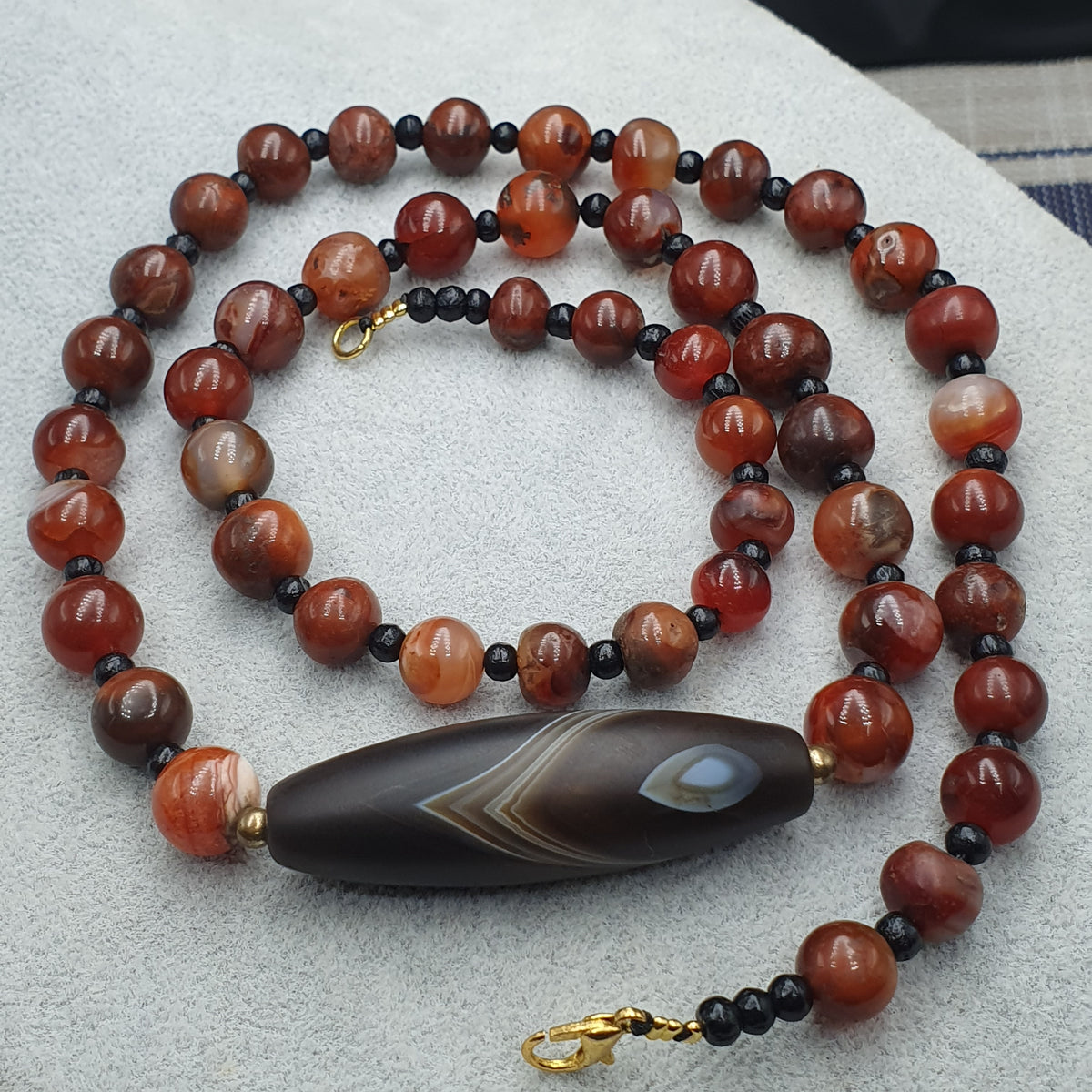 Collier de perles antiques en agate Suliemani naturelle et en agate Cornaline