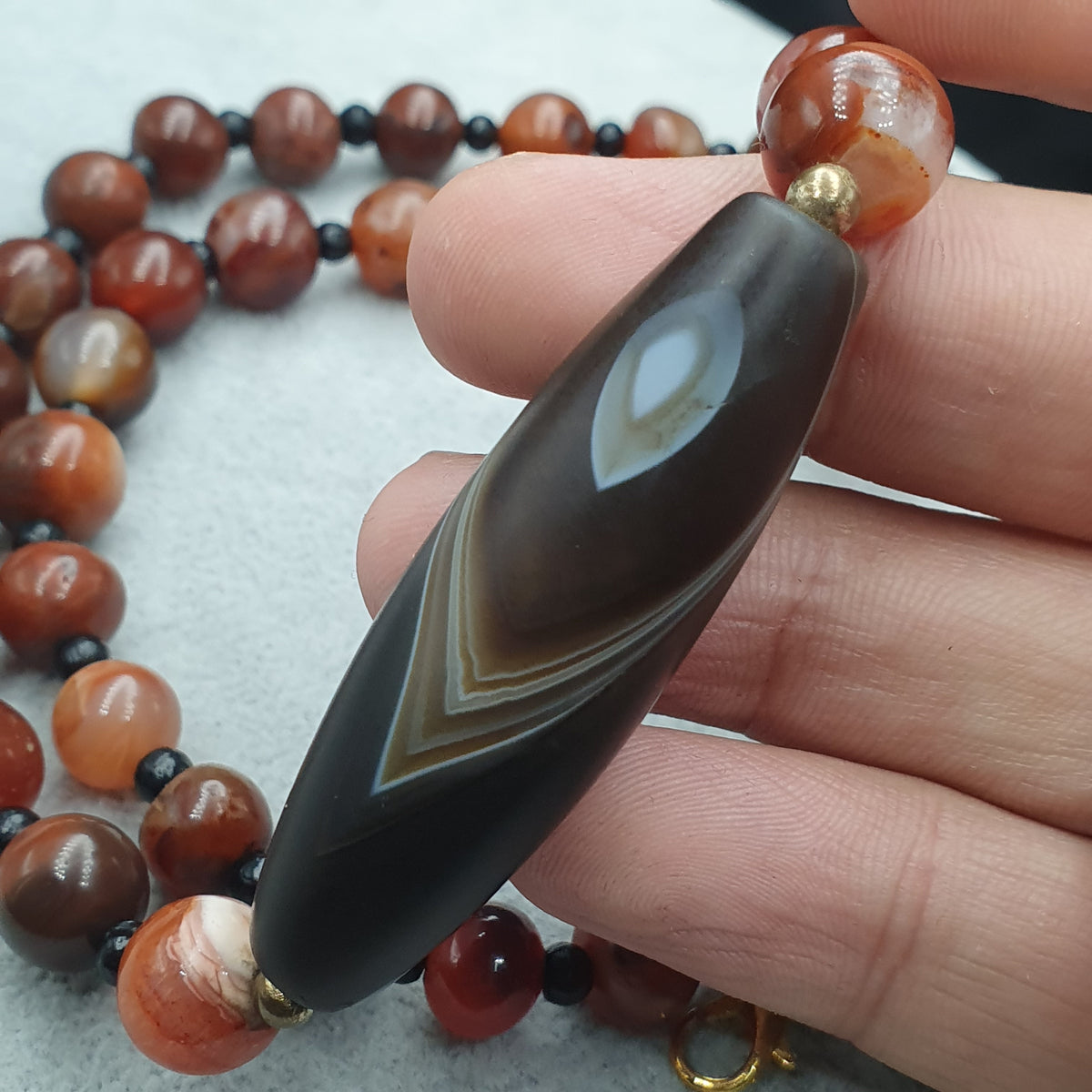 Collier de perles antiques en agate Suliemani naturelle et en agate Cornaline