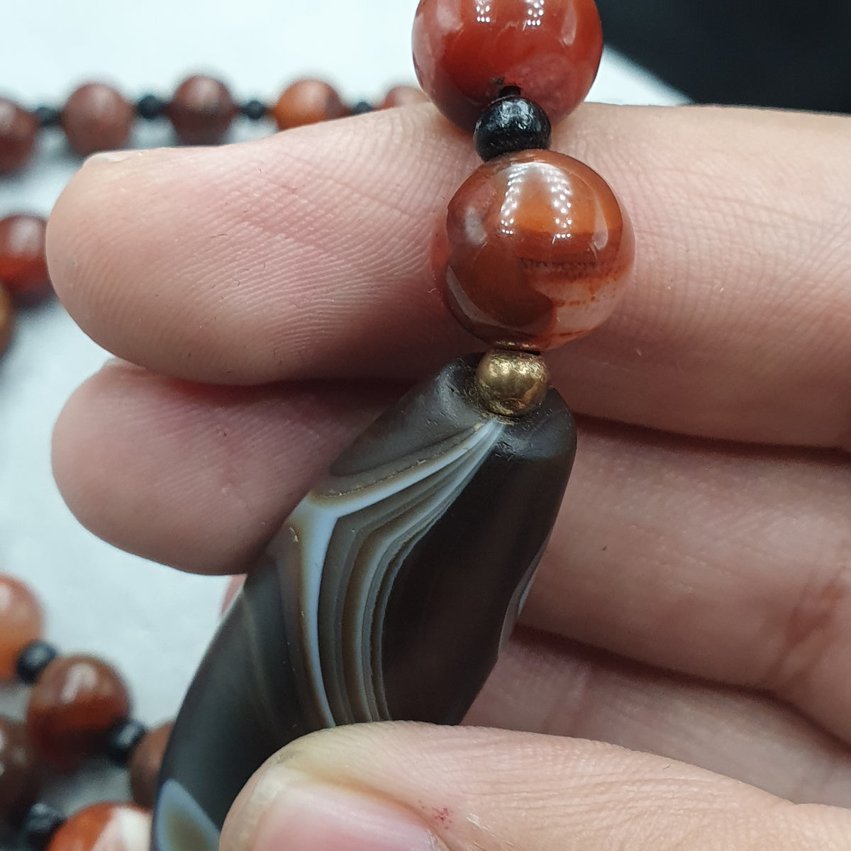 Collier de perles antiques en agate Suliemani naturelle et en agate Cornaline