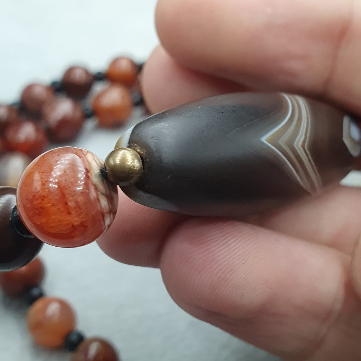 Collier de perles antiques en agate Suliemani naturelle et en agate Cornaline