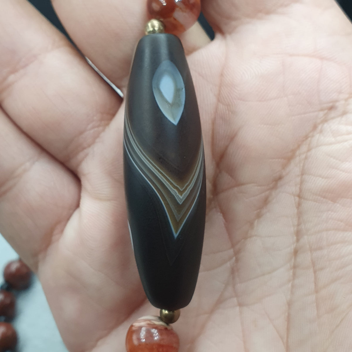 Collier de perles antiques en agate Suliemani naturelle et en agate Cornaline