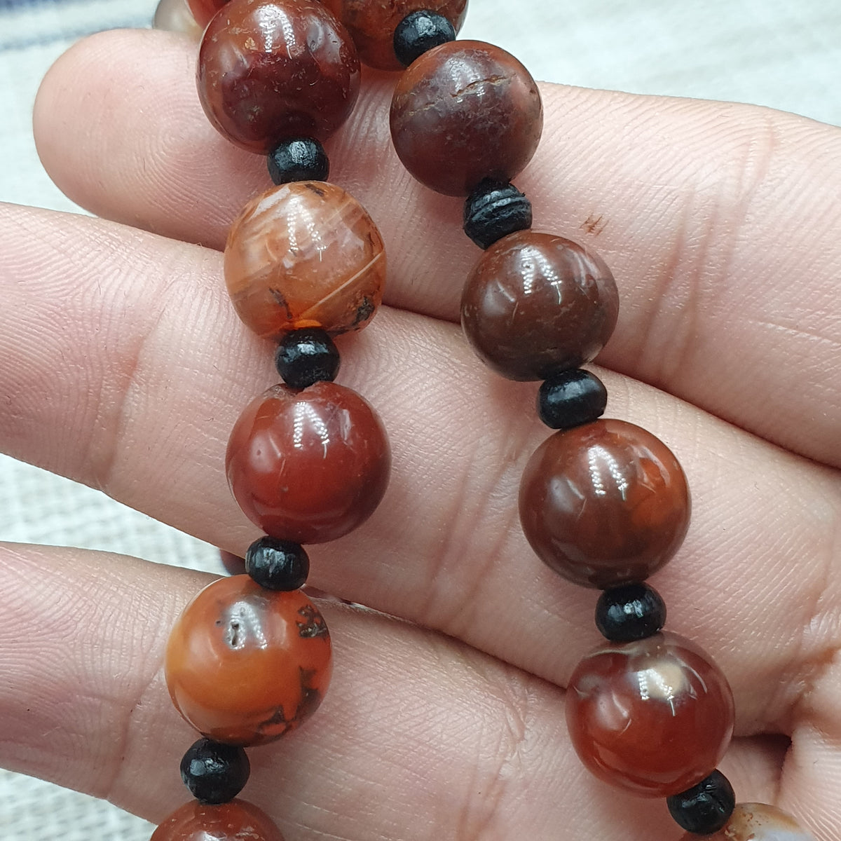 Collier de perles antiques en agate Suliemani naturelle et en agate Cornaline