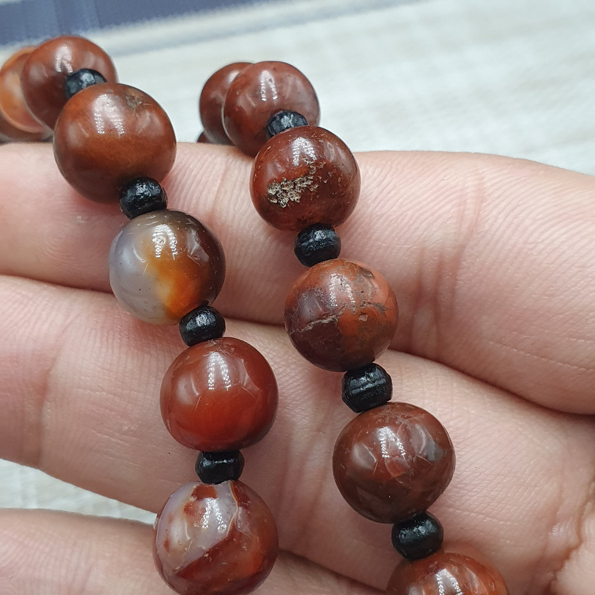 Collier de perles antiques en agate Suliemani naturelle et en agate Cornaline