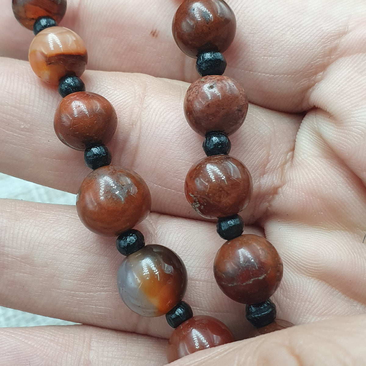 Collier de perles antiques en agate Suliemani naturelle et en agate Cornaline