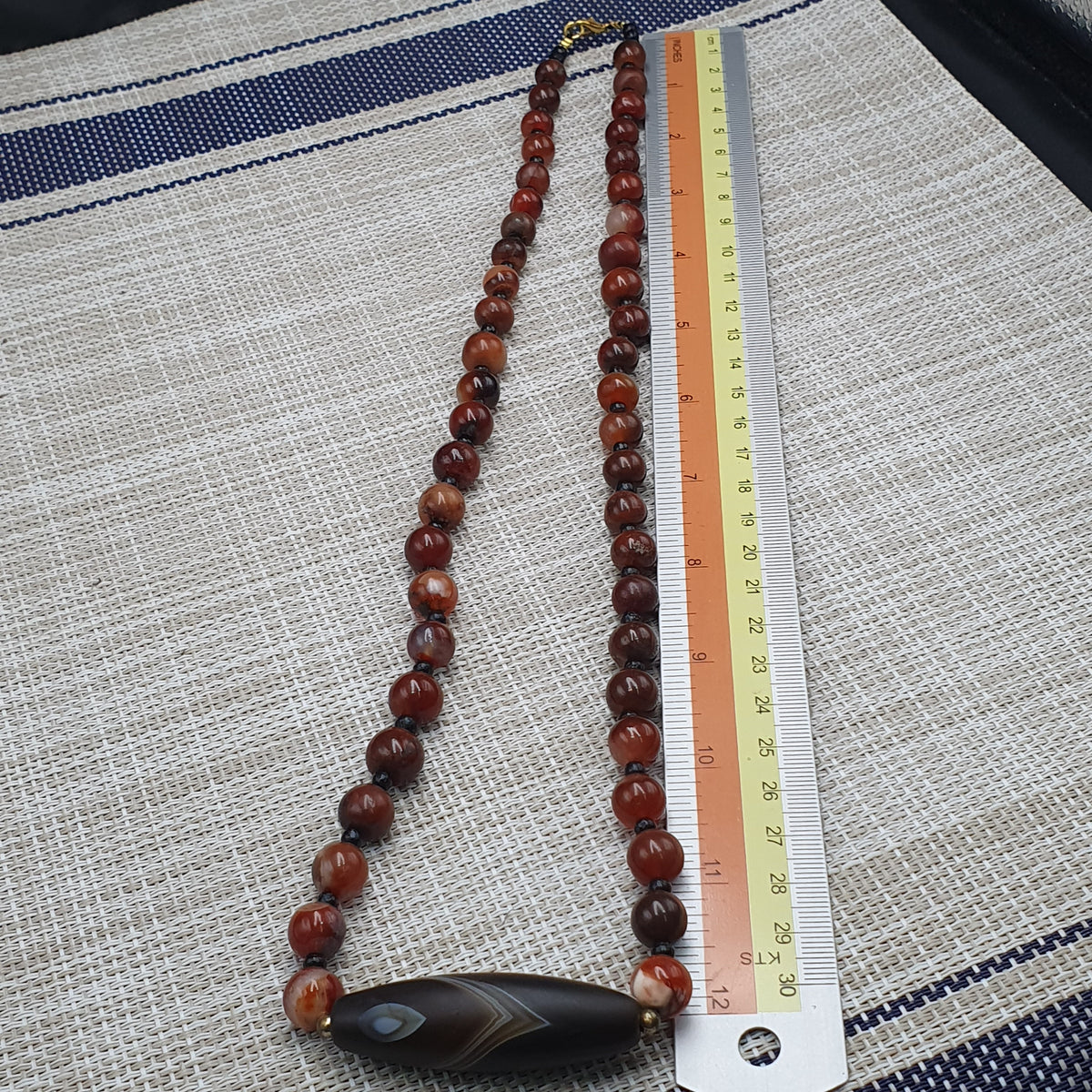 Collier de perles antiques en agate Suliemani naturelle et en agate Cornaline