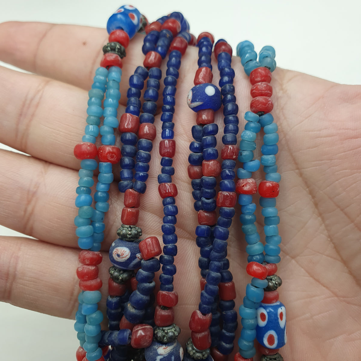 Colliers vintages en perles de verre, style ancien africain, lot de 3