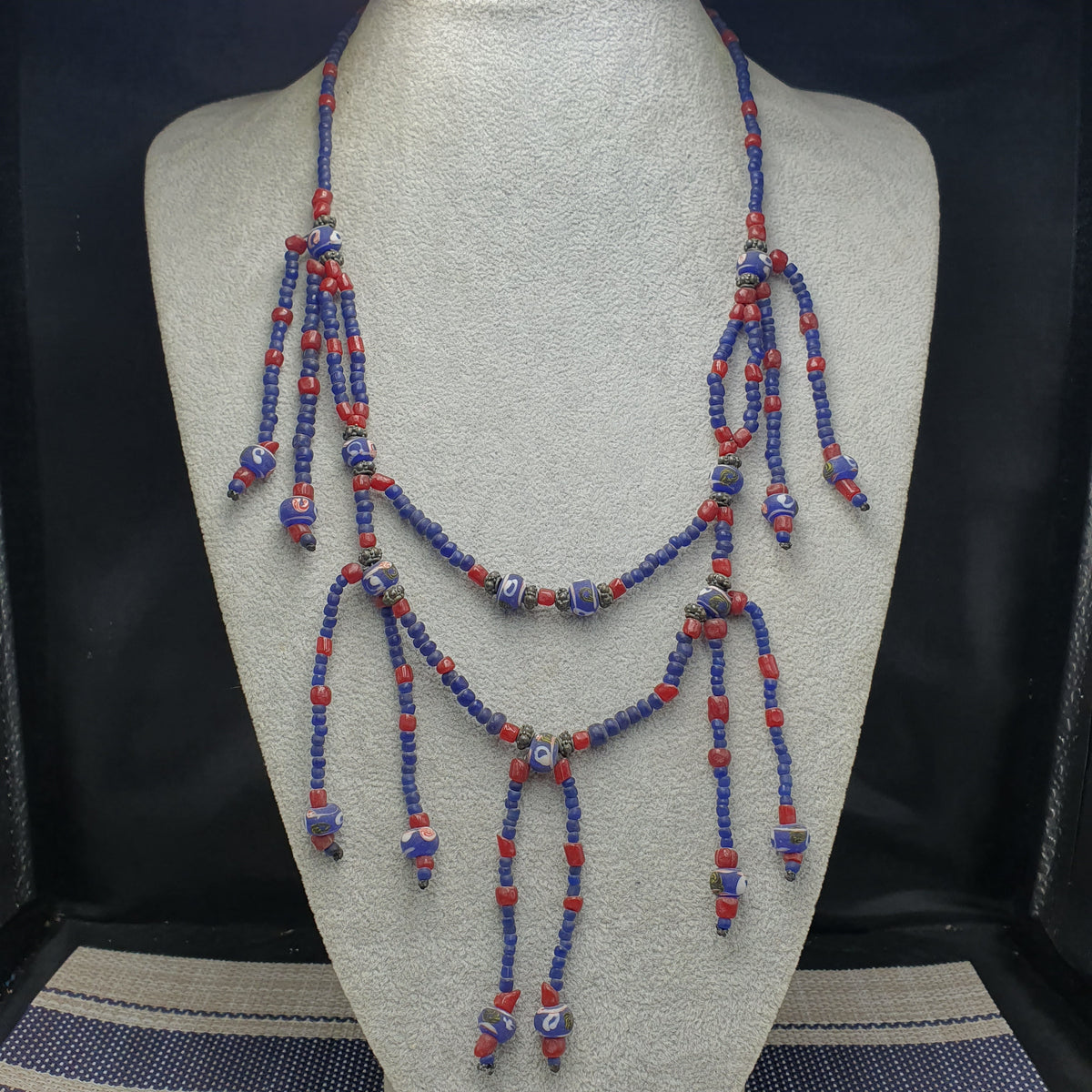 Colliers vintages en perles de verre, style ancien africain, lot de 3