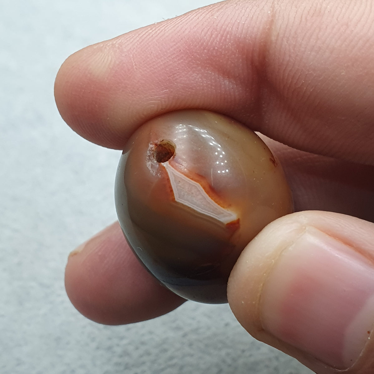 Lot de 4 perles vintage en agate cornaline naturelle motif "yeux"