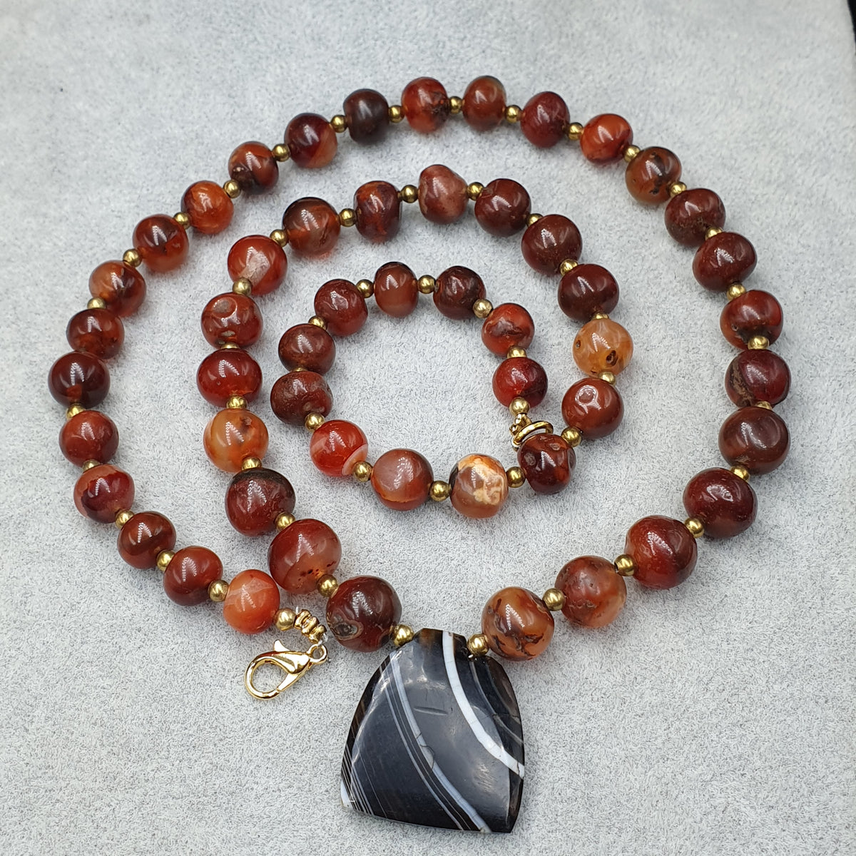Pendentif Collier Vintage en Agate Cornaline avec Motif Naturel Agate Souleimani