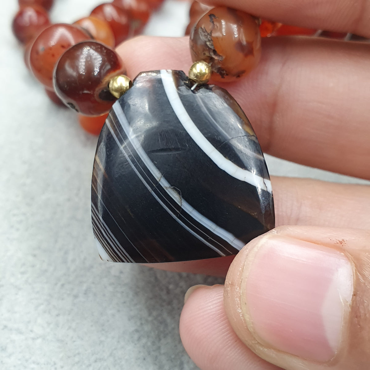 Pendentif Collier Vintage en Agate Cornaline avec Motif Naturel Agate Souleimani