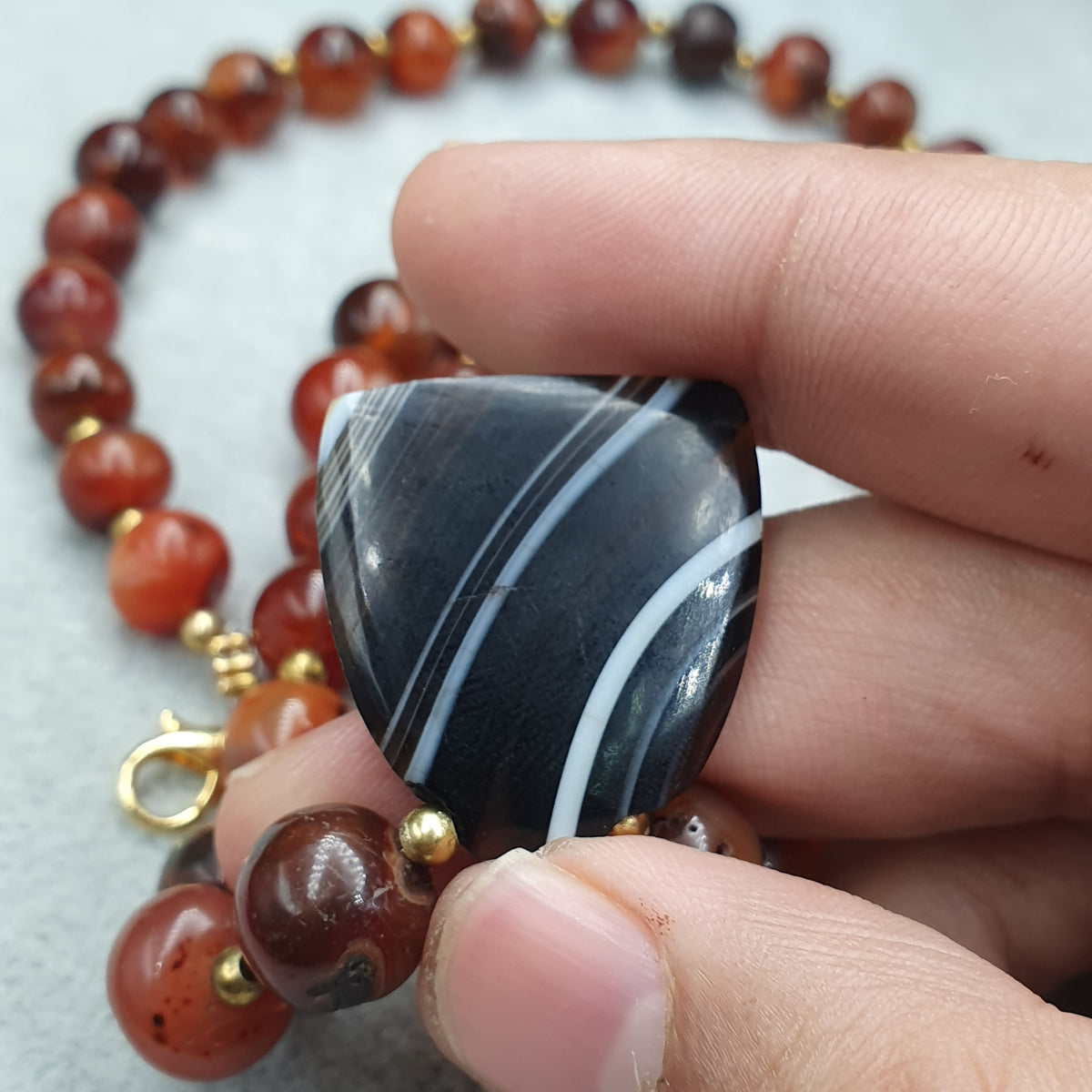 Pendentif Collier Vintage en Agate Cornaline avec Motif Naturel Agate Souleimani