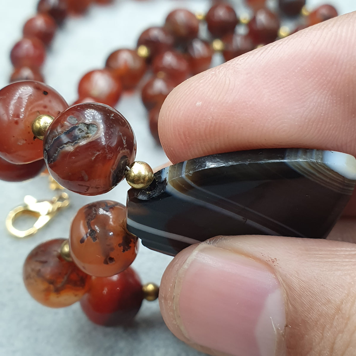 Pendentif Collier Vintage en Agate Cornaline avec Motif Naturel Agate Souleimani