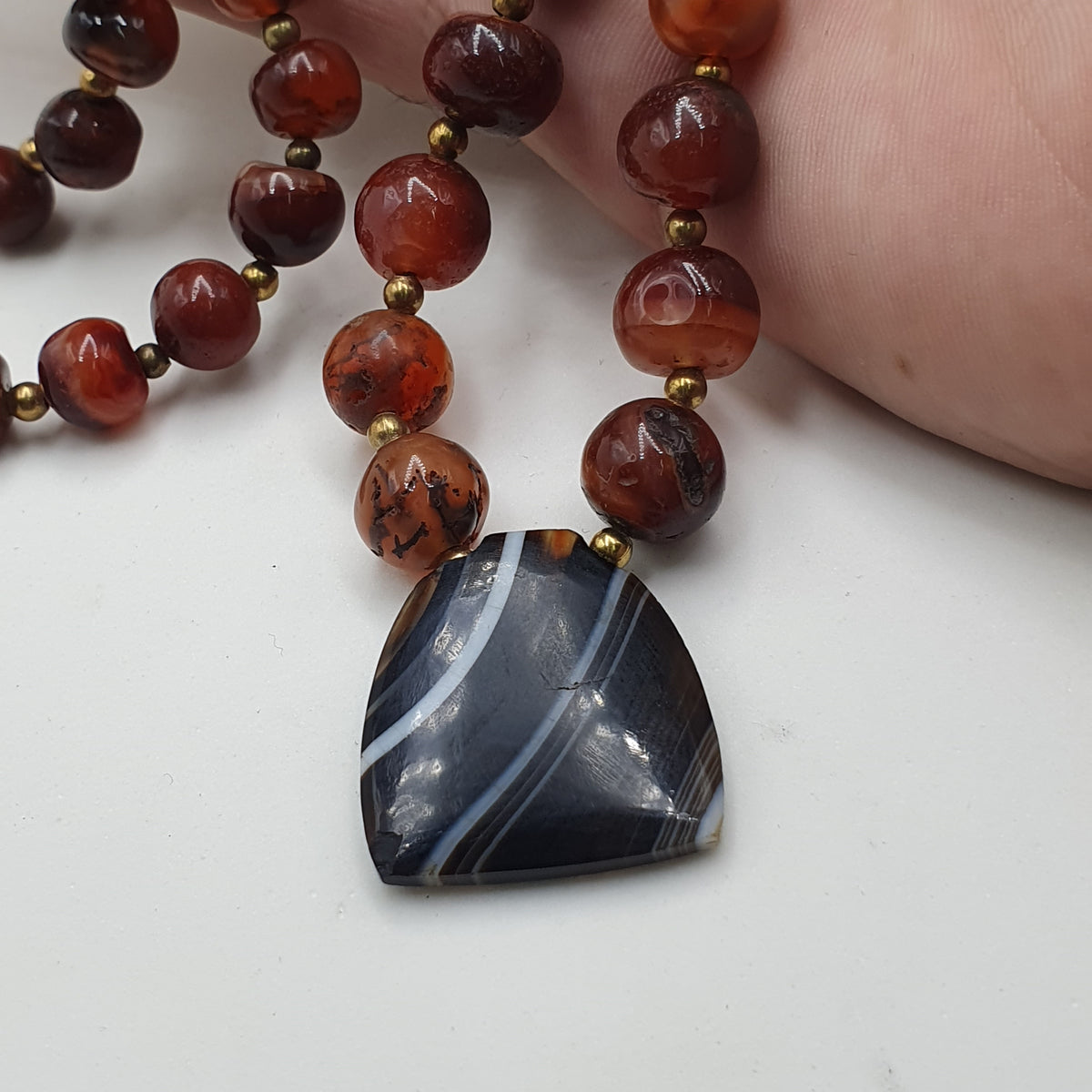 Pendentif Collier Vintage en Agate Cornaline avec Motif Naturel Agate Souleimani
