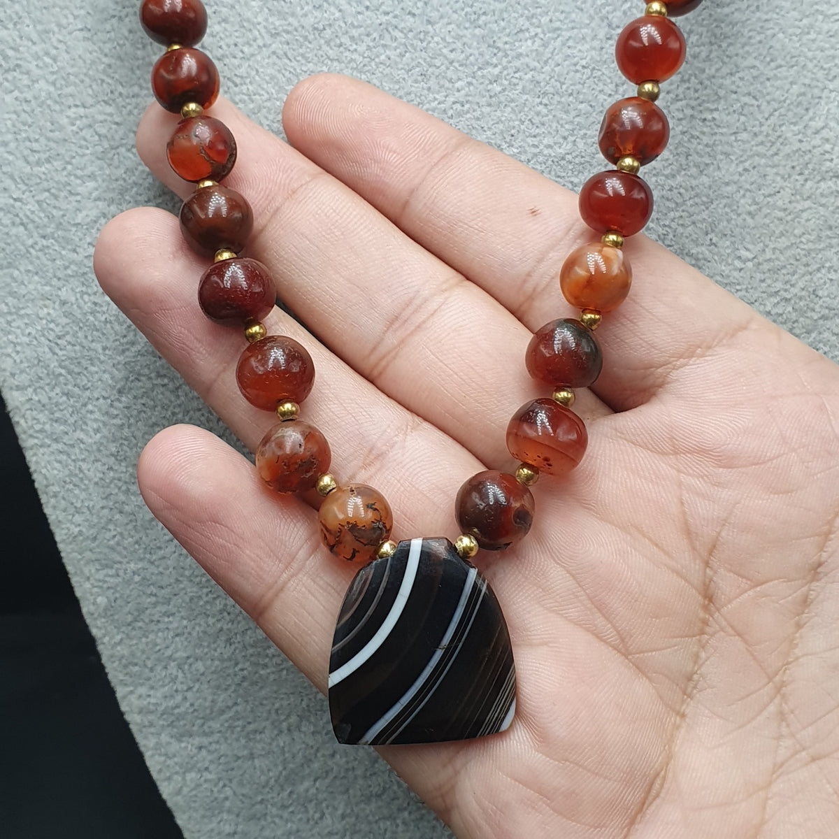 Pendentif Collier Vintage en Agate Cornaline avec Motif Naturel Agate Souleimani
