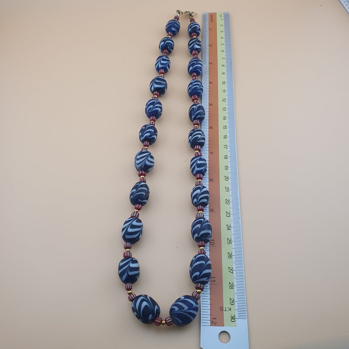 Vintage Venetian Style Feather Desgin Glass Beads Necklace 24 inches long