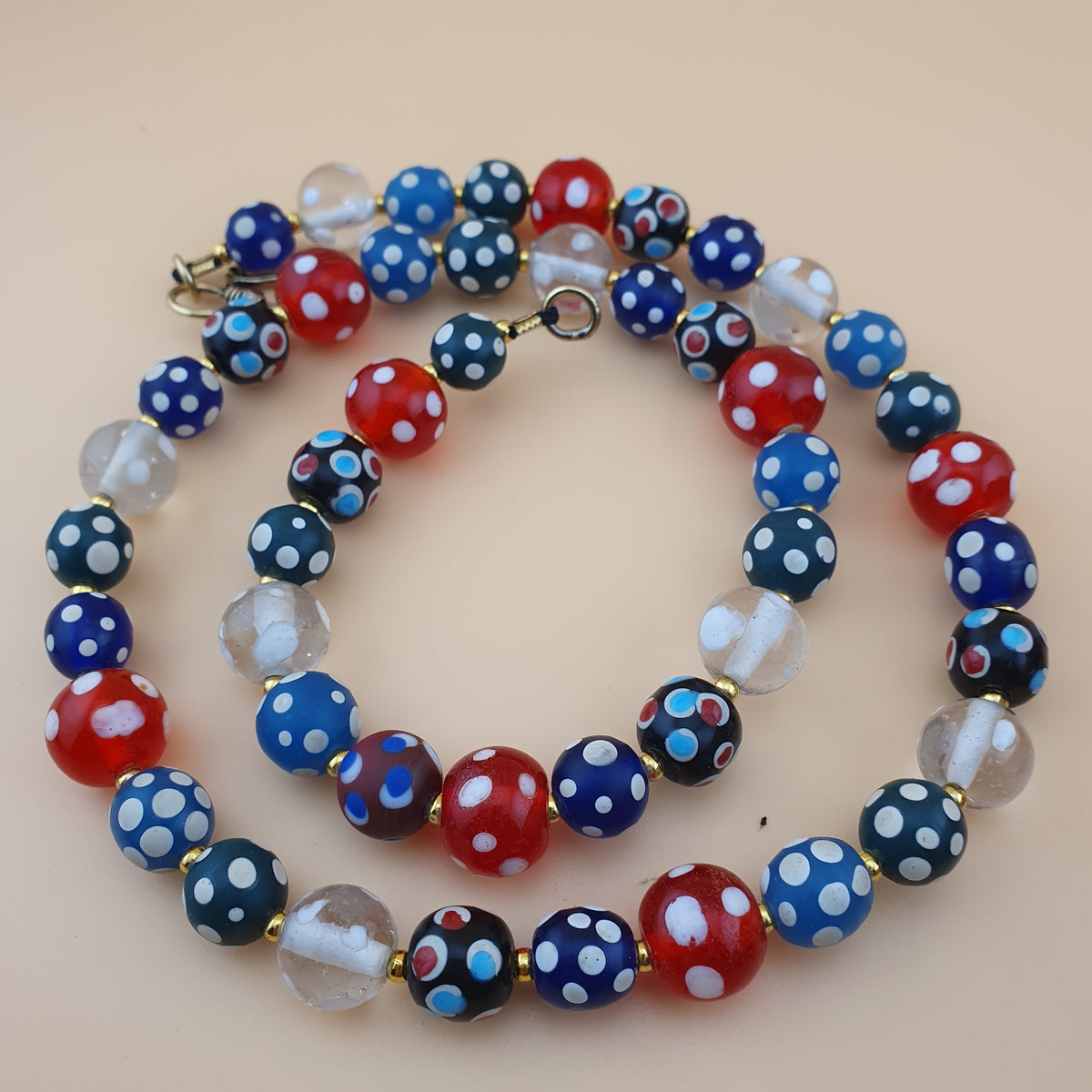 Vintage Venetian Style Eyes Glass Beads Necklace
