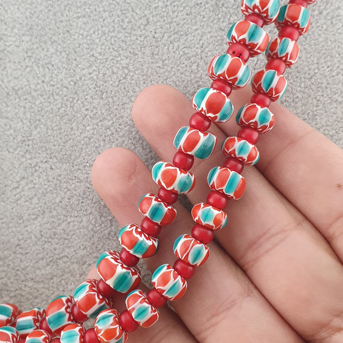 Vintage Venetian Style Chevron &Venetian Whiteheart Glass Beads Necklace 20 inches