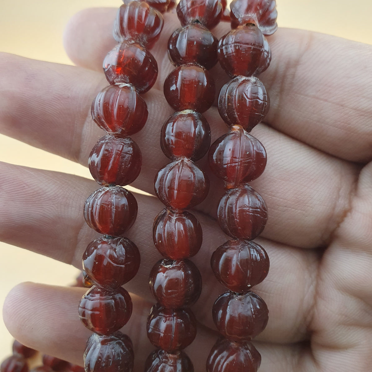 Vintage Brown Melon Shape African Style Multistrands Necklace 18 inches