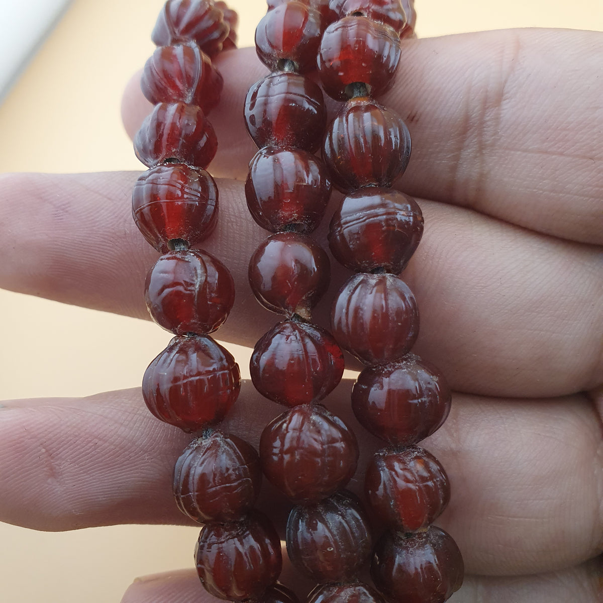Vintage Brown Melon Shape African Style Multistrands Necklace 18 inches