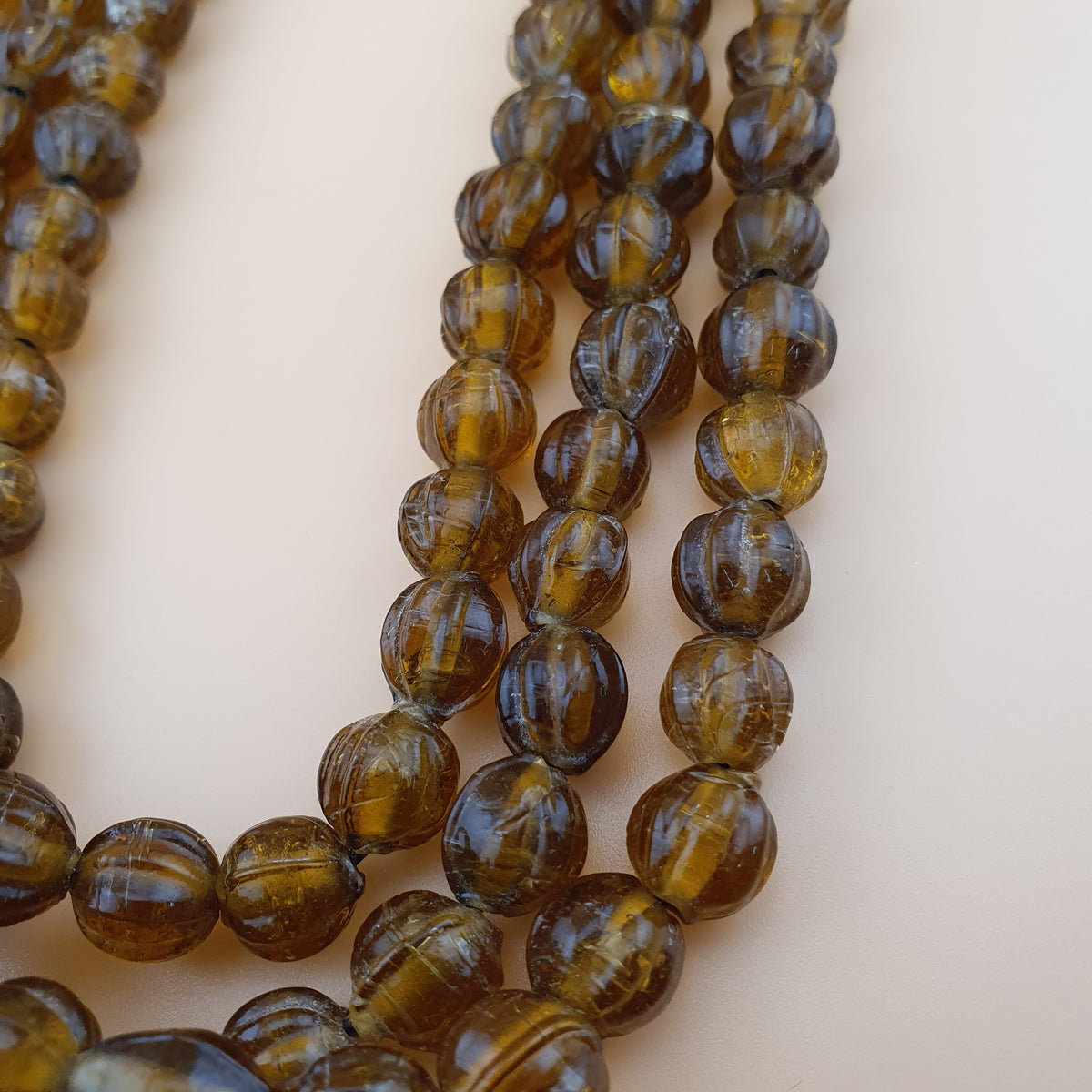 Vintage MultiStrands Melon Shape African style Glass Beads Necklace 18 inches