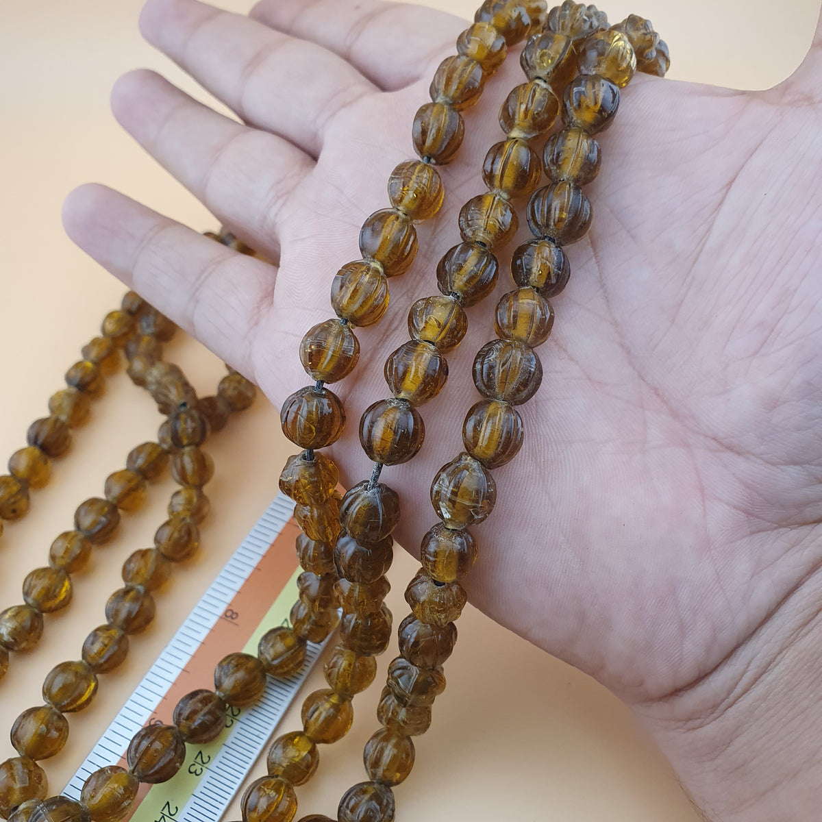 Vintage MultiStrands Melon Shape African style Glass Beads Necklace 18 inches