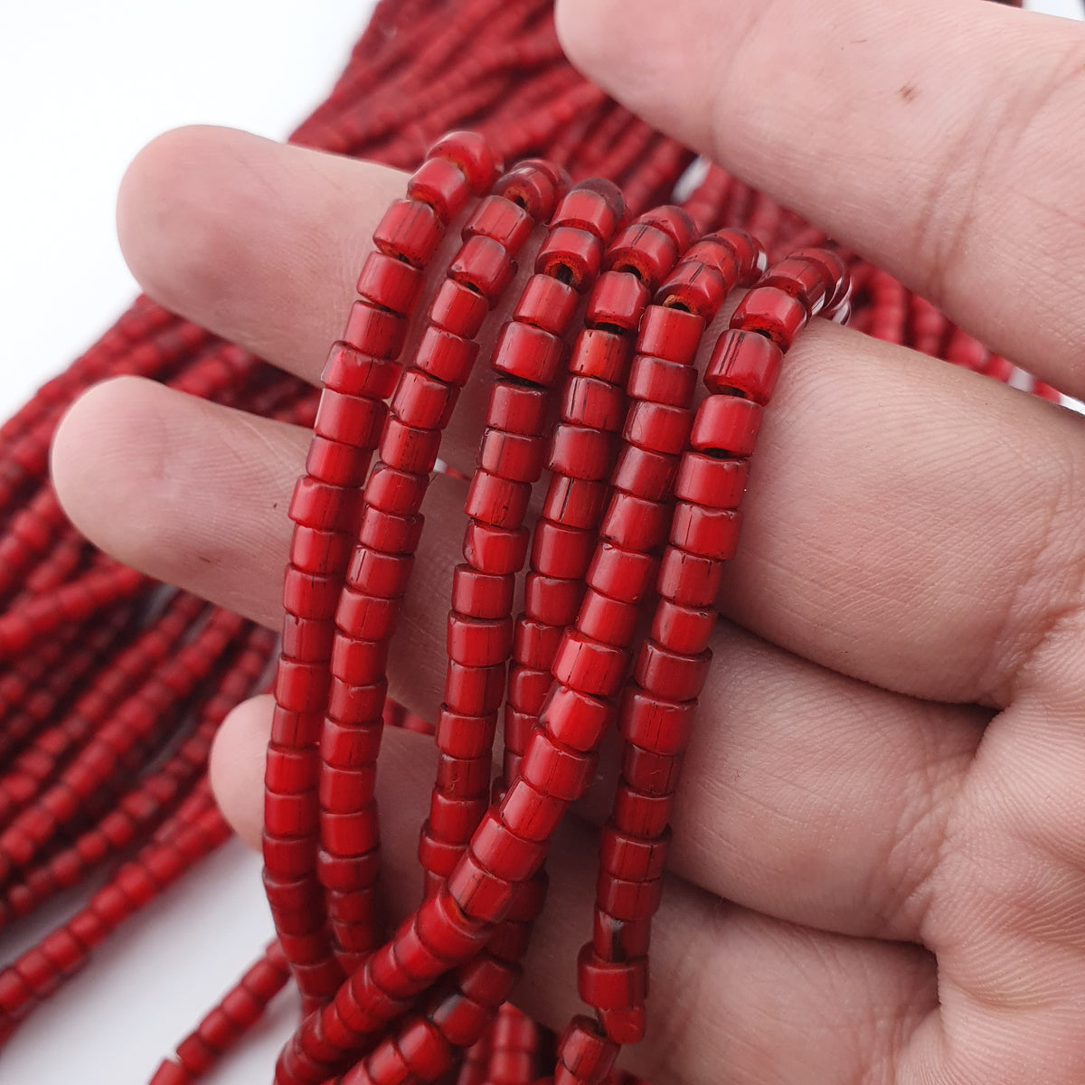 Antique MultiStrand Venetian WhiteHeart Glass Beads Necklace 3-4mm Beads 22 inches Long