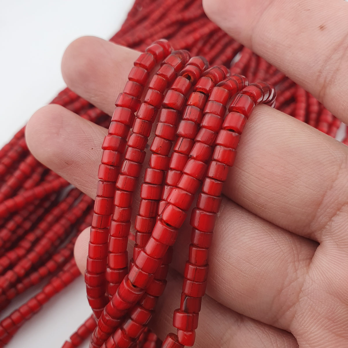 Antique MultiStrand Venetian WhiteHeart Glass Beads Necklace 3-4mm Beads 22 inches Long