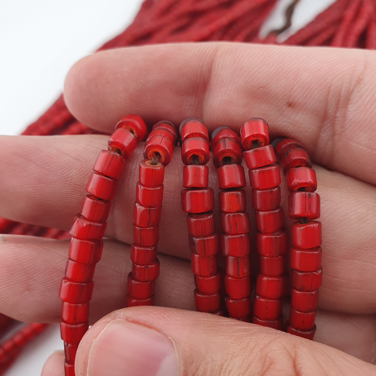Antique MultiStrand Venetian WhiteHeart Glass Beads Necklace 3-4mm Beads 22 inches Long