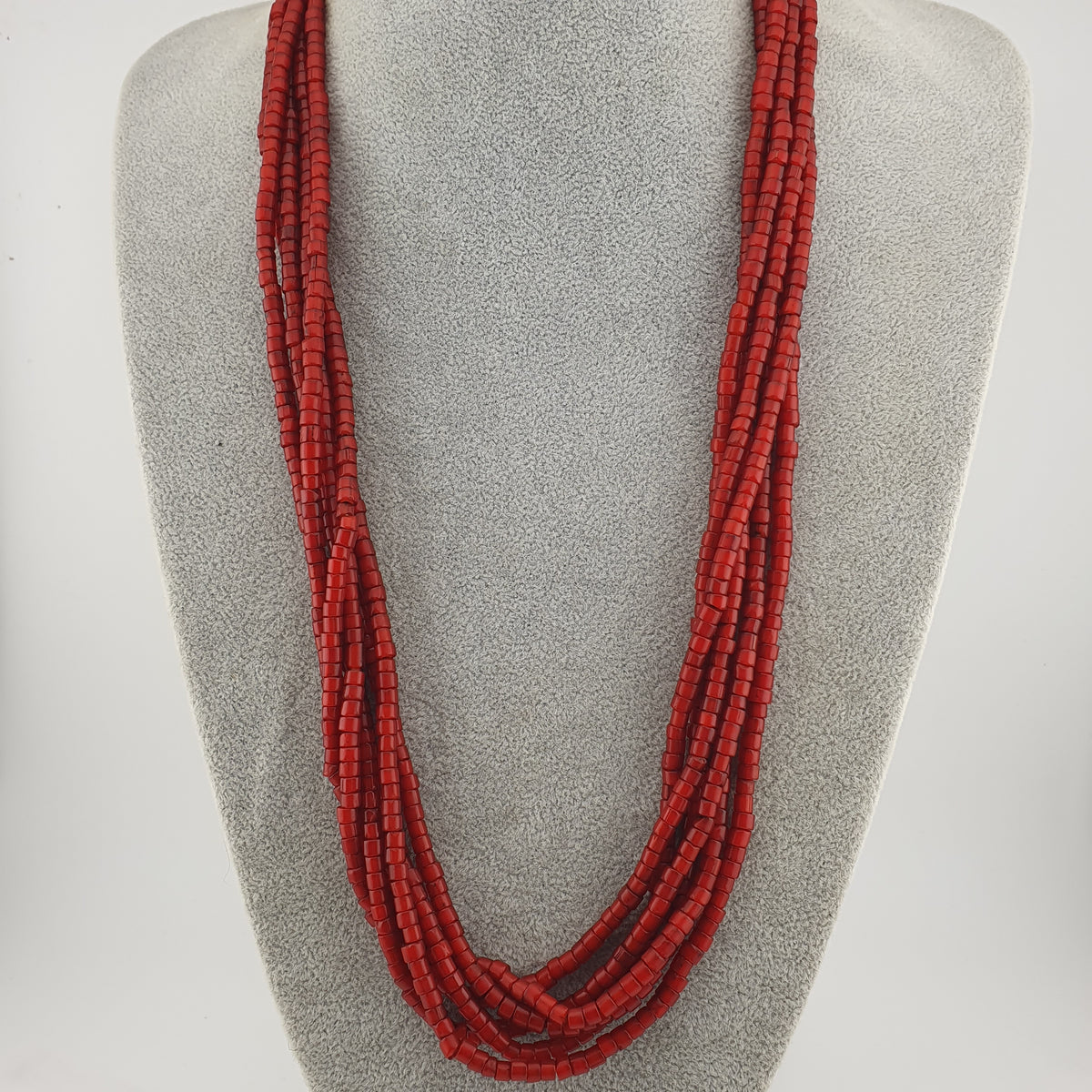 Antique MultiStrand Venetian WhiteHeart Glass Beads Necklace 3-4mm Beads 22 inches Long