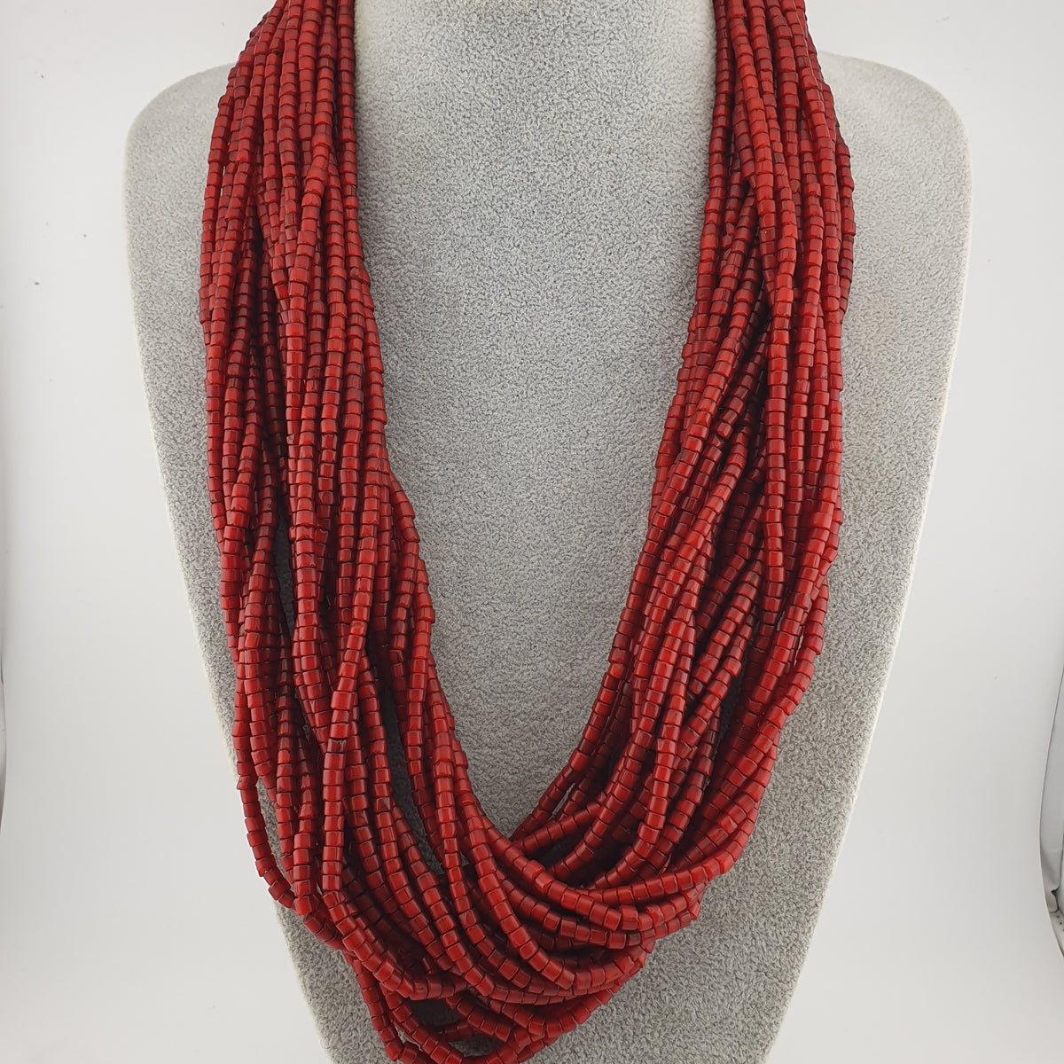 Antique MultiStrand Venetian WhiteHeart Glass Beads Necklace 3-4mm Beads 22 inches Long