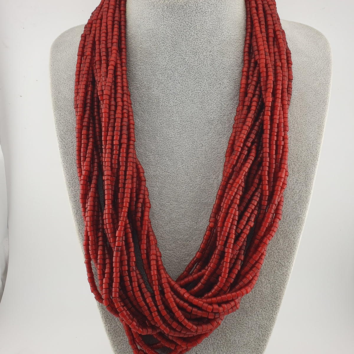 Antique MultiStrand Venetian WhiteHeart Glass Beads Necklace 3-4mm Beads 22 inches Long