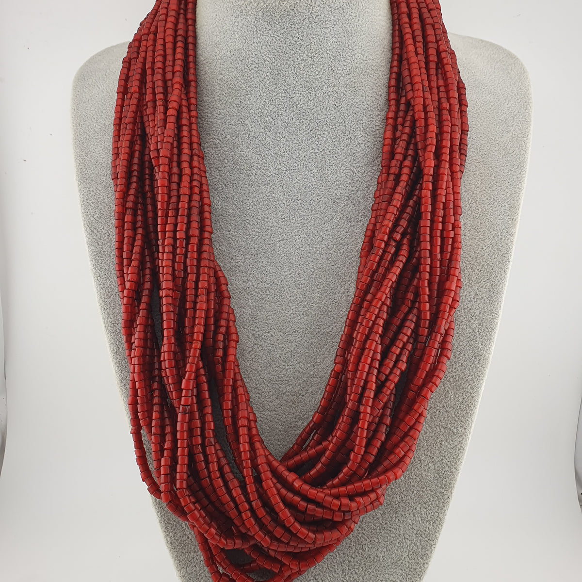Antique MultiStrand Venetian WhiteHeart Glass Beads Necklace 3-4mm Beads 22 inches Long