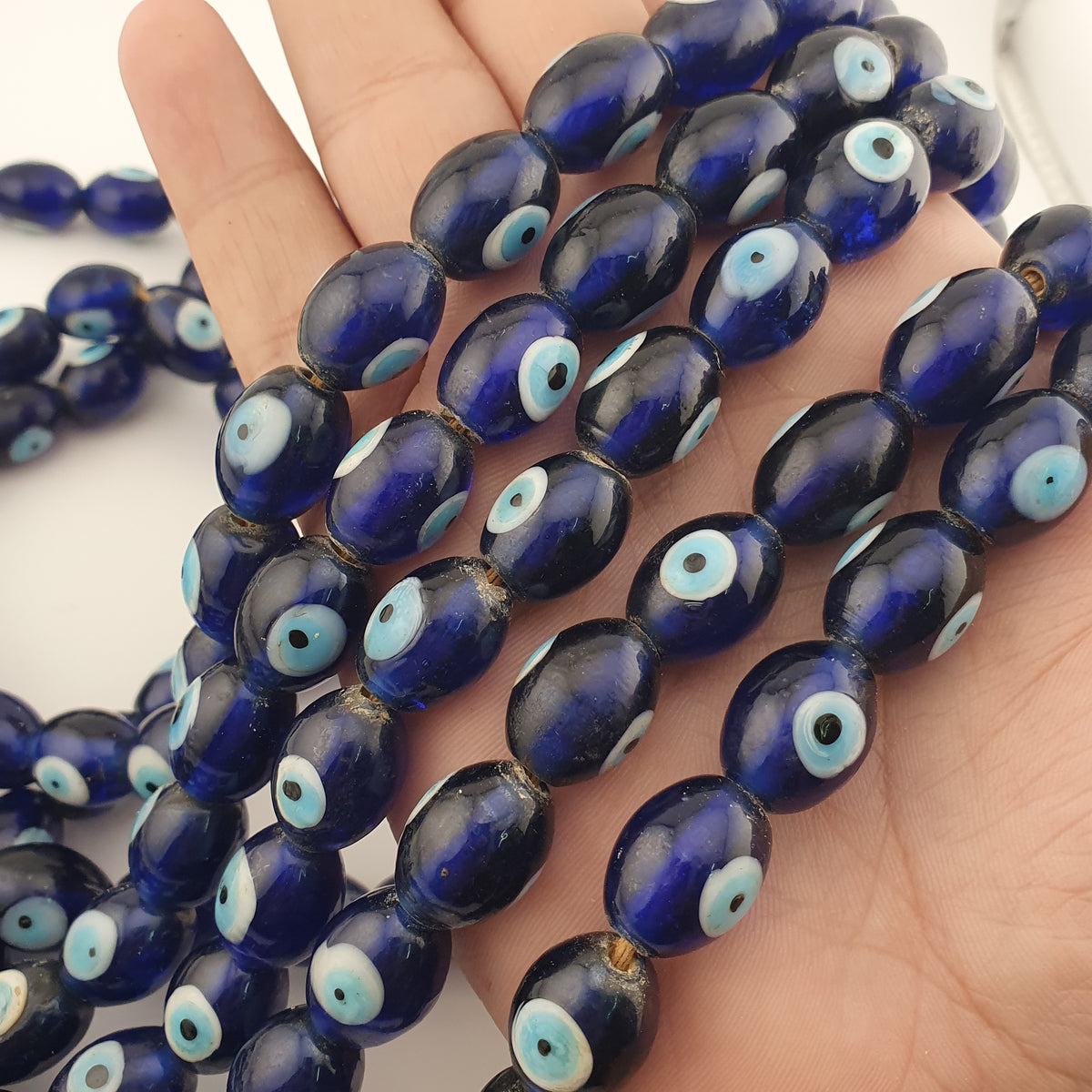 Vintage Venetian Style Evil Eyes Glass Beads Strands 12x16 mm 20 inches Long